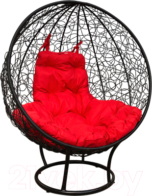 Кресло садовое M-Group Круг на подставке / 11080406 (черный ротанг/красная подушка)