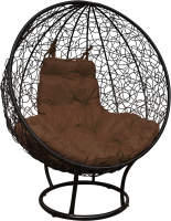 Кресло садовое M-Group Круг на подставке / 11080405 (черный ротанг/коричневая подушка) - 