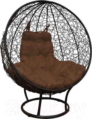 Кресло садовое M-Group Круг на подставке / 11080405 (черный ротанг/коричневая подушка)