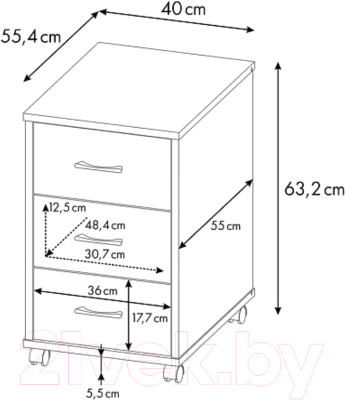 Тумба Polini Kids Mirum с ящиками на колесах 40x55 / 0002740.9 (белый)