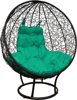 Кресло садовое M-Group Круг на подставке / 11080404 (черный ротанг/зеленая подушка) - 