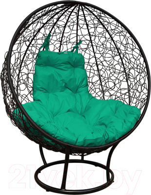 Кресло садовое M-Group Круг на подставке / 11080404 (черный ротанг/зеленая подушка)