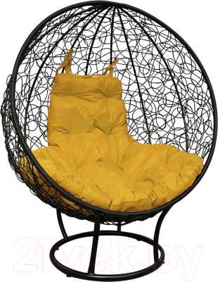 Кресло садовое M-Group Круг на подставке / 11080411 (черный ротанг/желтая подушка)