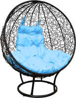 Кресло садовое M-Group Круг на подставке / 11080403 (черный ротанг/голубая подушка) - 