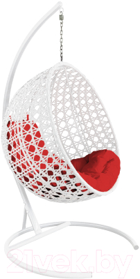 Кресло подвесное M-Group Круг Люкс / 11060106 (белый ротанг/красная подушка)