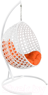 Кресло подвесное M-Group Круг Люкс / 11060107 (белый ротанг/оранжевая подушка))