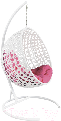 Кресло подвесное M-Group Круг Люкс / 11060108 (белый ротанг/розовая подушка)
