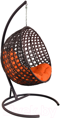 Кресло подвесное M-Group Круг Люкс / 11060207 (коричневый ротанг/оранжевая подушка)