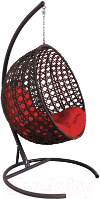 Кресло подвесное M-Group Круг Люкс / 11060206 (коричневый ротанг/красная подушка)