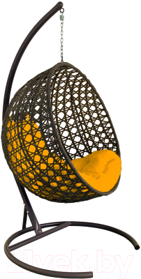 Кресло подвесное M-Group Круг Люкс / 11060211 (коричневый ротанг/желтая подушка)
