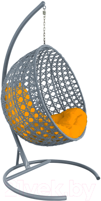Кресло подвесное M-Group Круг Люкс / 11060311 (серый ротанг/желтая подушка)