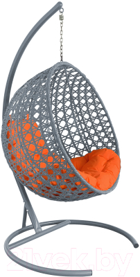 Кресло подвесное M-Group Круг Люкс / 11060307 (серый ротанг/оранжевая подушка)
