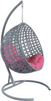 Кресло подвесное M-Group Круг Люкс / 11060308 (серый ротанг/розовая подушка) - 