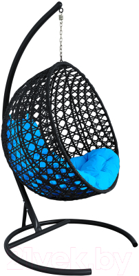 Кресло подвесное M-Group Круг Люкс / 11060403 (черный ротанг/голубая подушка)