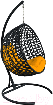 Кресло подвесное M-Group Круг Люкс / 11060411 (черный ротанг/желтая подушка)