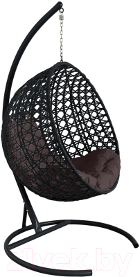 Кресло подвесное M-Group Круг Люкс / 11060405 (черный ротанг/коричневая подушка)