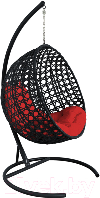 Кресло подвесное M-Group Круг Люкс / 11060406 (черный ротанг/красная подушка)