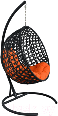 Кресло подвесное M-Group Круг Люкс / 11060407 (черный ротанг/оранжевая подушка)