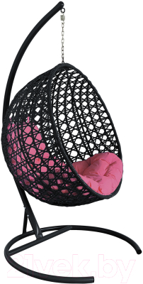Кресло подвесное M-Group Круг Люкс / 11060408 (черный ротанг/розовая подушка)