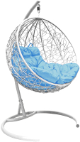 Кресло подвесное M-Group Круг / 11050103 (белый ротанг/голубая подушка) - 