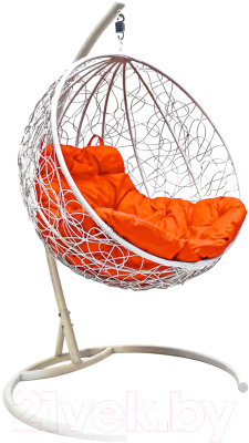 Кресло подвесное M-Group Круг / 11050107 (белый ротанг/оранжевая подушка)