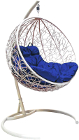 Кресло подвесное M-Group Круг / 11050110 (белый ротанг/синяя подушка) - 