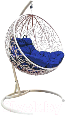 Кресло подвесное M-Group Круг / 11050110 (белый ротанг/синяя подушка)