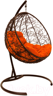 Кресло подвесное M-Group Круг / 11050207 (коричневый ротанг/оранжевая подушка)
