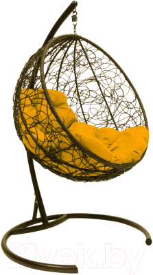 Кресло подвесное M-Group Круг / 11050211 (коричневый ротанг/желтая подушка)