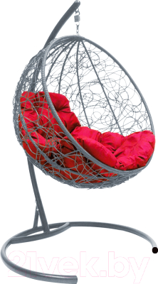 Кресло подвесное M-Group Круг / 11050306 (серый ротанг/красная подушка)