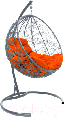 Кресло подвесное M-Group Круг / 11050307 (серый ротанг/оранжевая подушка)