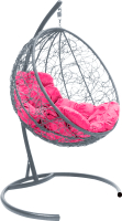 Кресло подвесное M-Group Круг / 11050308 (серый ротанг/розовая подушка) - 