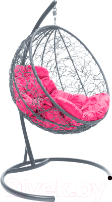Кресло подвесное M-Group Круг / 11050308 (серый ротанг/розовая подушка)