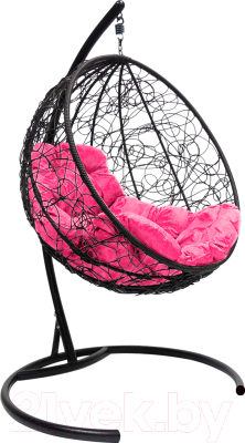 Кресло подвесное M-Group Круг / 11050408 (черный ротанг/розовая подушка)