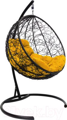 Кресло подвесное M-Group Круг / 11050411 (черный ротанг/желтая подушка)