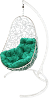 Кресло подвесное M-Group Овал / 11140104 (белый ротанг/зеленая подушка) - 