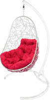 Кресло подвесное M-Group Овал / 11140106 (белый ротанг/красная подушка) - 