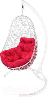 Кресло подвесное M-Group Овал / 11140106 (белый ротанг/красная подушка)