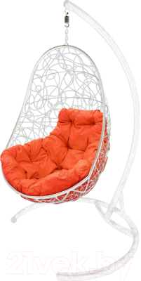 Кресло подвесное M-Group Овал / 11140107 (белый ротанг/оранжевая подушка)