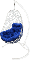 Кресло подвесное M-Group Овал / 11140110 (белый ротанг/синяя подушка) - 