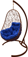 Кресло подвесное M-Group Овал / 11140210 (коричневый ротанг/синяя подушка) - 