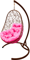 Кресло подвесное M-Group Овал / 11140208 (коричневый ротанг/розовая подушка) - 