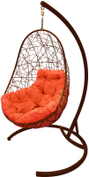 Кресло подвесное M-Group Овал / 11140207 (коричневый ротанг/оранжевая подушка) - 