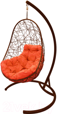 Кресло подвесное M-Group Овал / 11140207 (коричневый ротанг/оранжевая подушка)