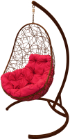 Кресло подвесное M-Group Овал / 11140206 (коричневый ротанг/красная подушка) - 