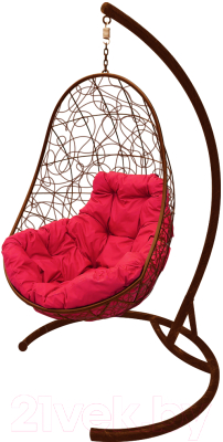 Кресло подвесное M-Group Овал / 11140206 (коричневый ротанг/красная подушка)