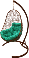 Кресло подвесное M-Group Овал / 11140204 (коричневый ротанг/зеленая подушка) - 