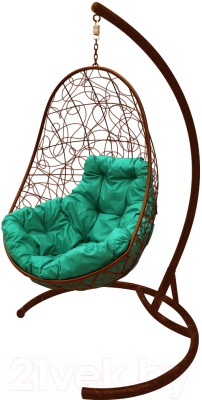 Кресло подвесное M-Group Овал / 11140204 (коричневый ротанг/зеленая подушка)