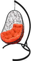 Кресло подвесное M-Group Овал / 11140407 (черный ротанг/оранжевая подушка) - 