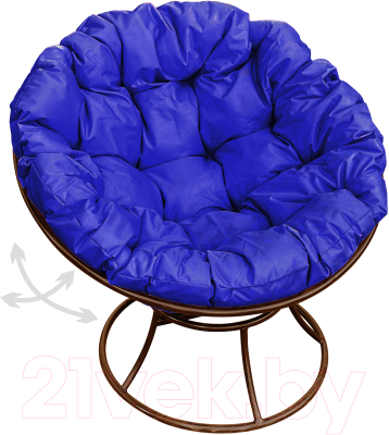 Кресло садовое M-Group Папасан пружинка / 12040210 (коричневый/синяя подушка)